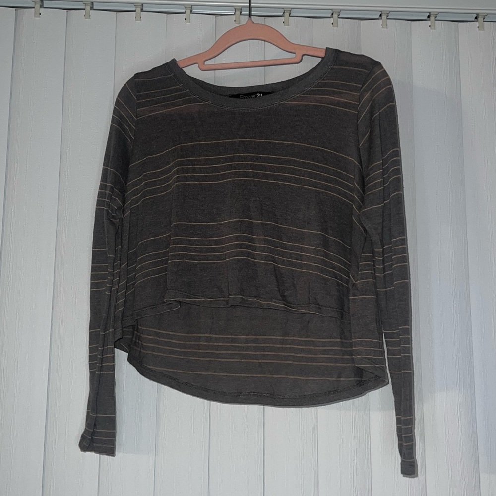 Gray shirt with pink stripes